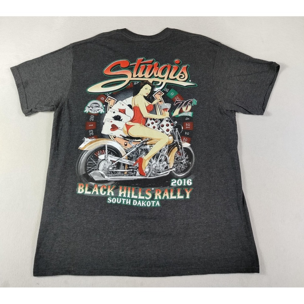 Sturgis Black Hills Rally Shirt Mens XL Gray SUNA 2016 Biker Casino Pin Up Bike